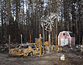 Car and shed. Aftermath of Camp Fire. Paradise, California.